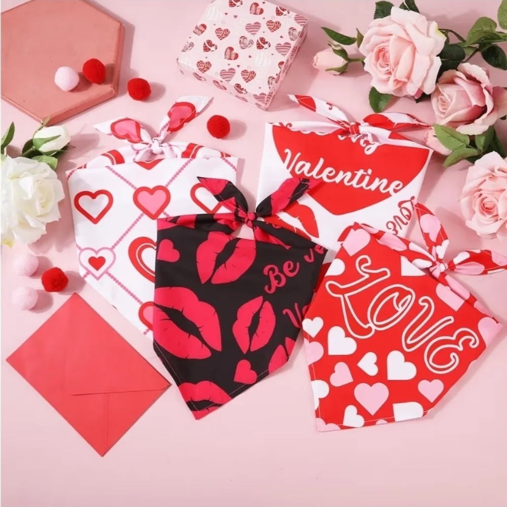 Peutier NWOT 4 Pack Valentine's Day Themed Pet Dog Bandanas- One Size